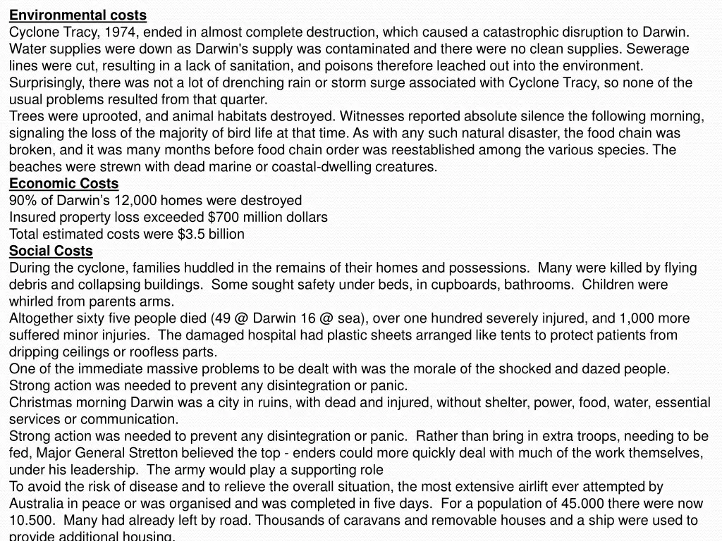 environmental costs cyclone tracy 1974 ended