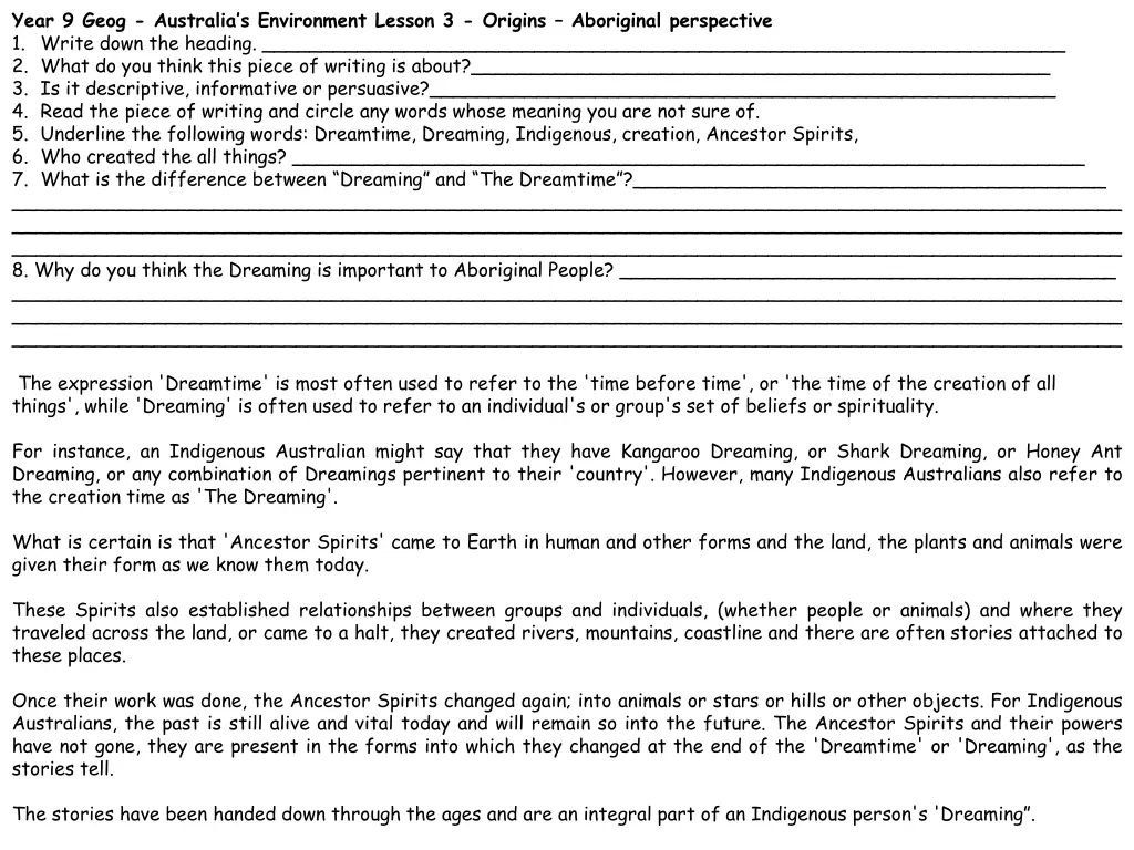 year 9 geog australia s environment lesson 1