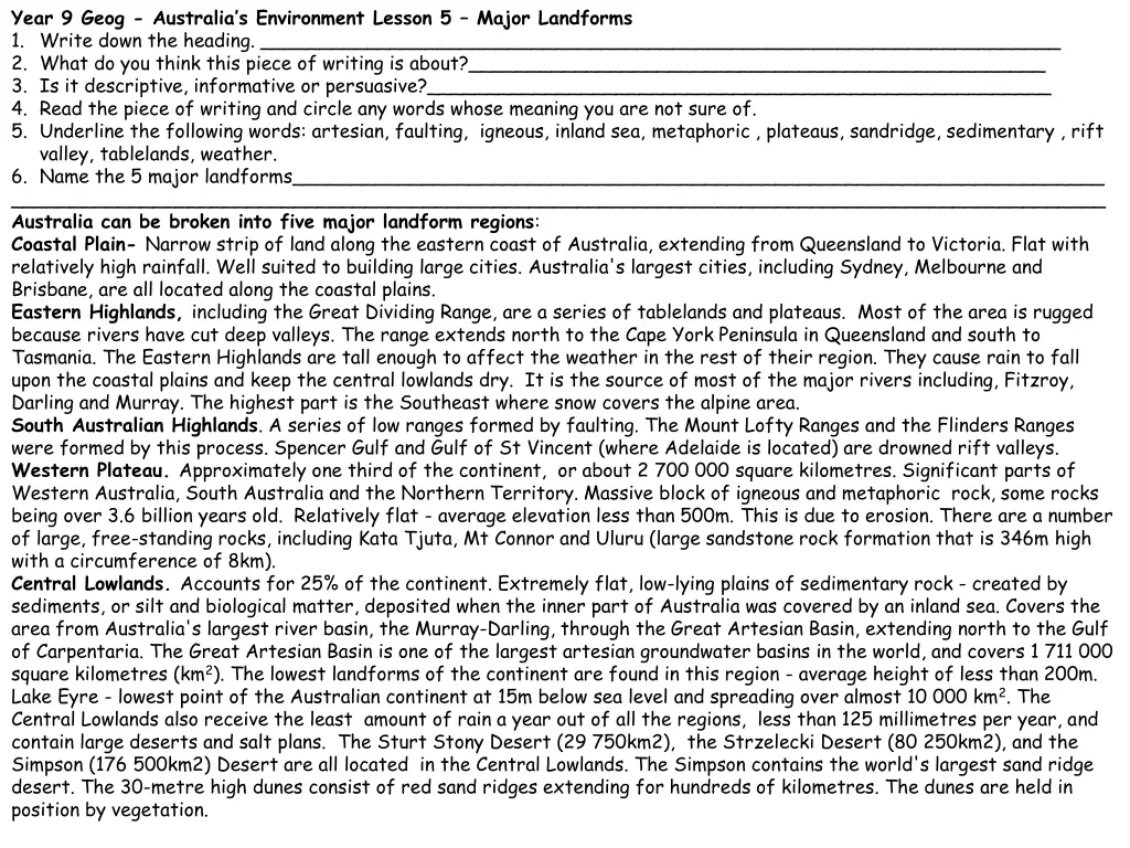 year 9 geog australia s environment lesson 3