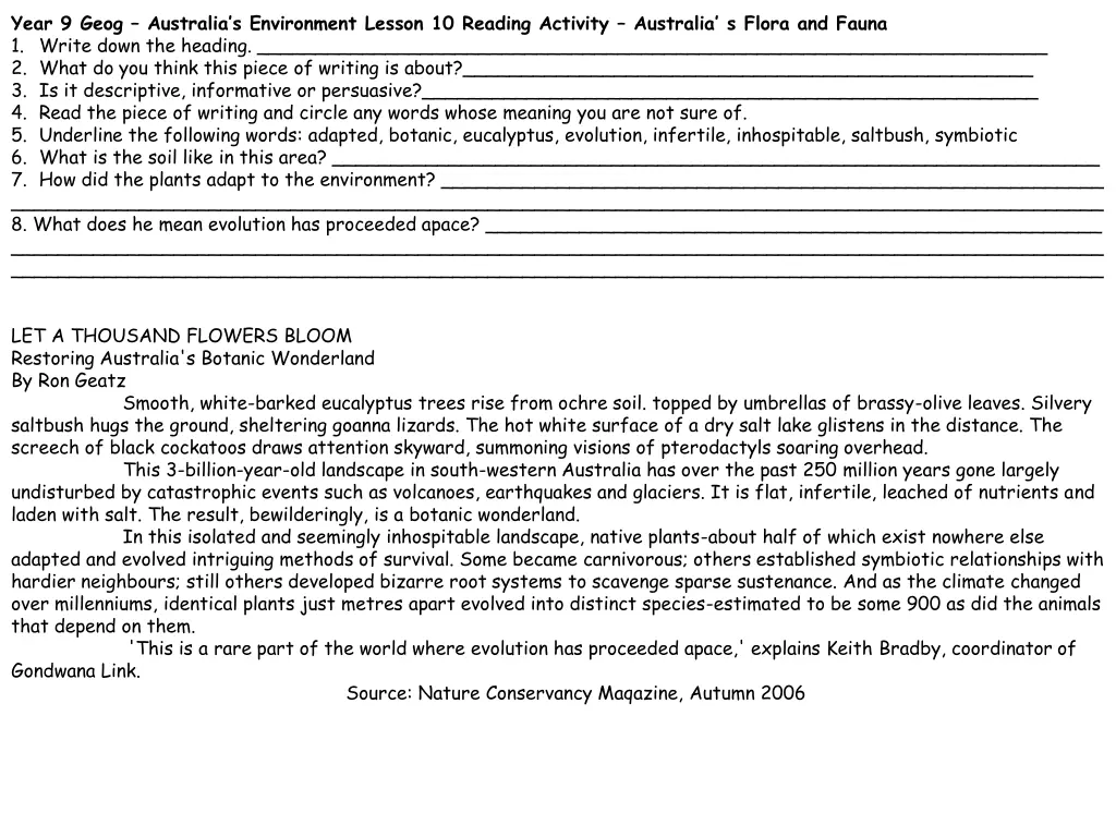 year 9 geog australia s environment lesson 5