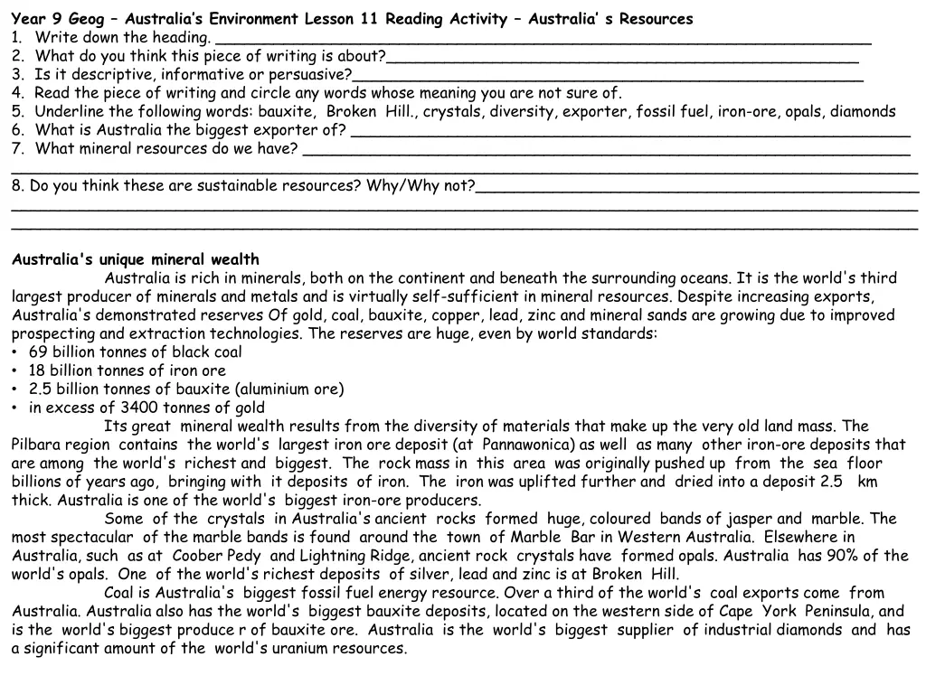 year 9 geog australia s environment lesson 6