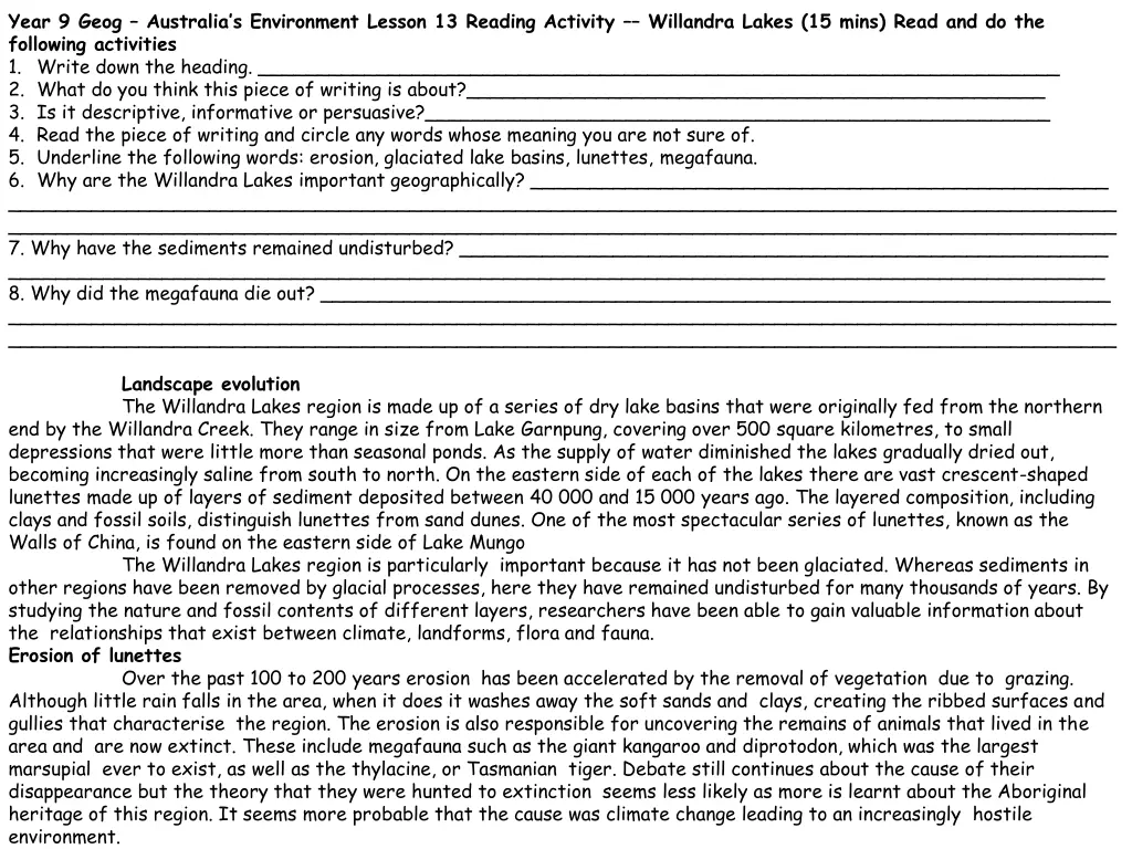 year 9 geog australia s environment lesson 8