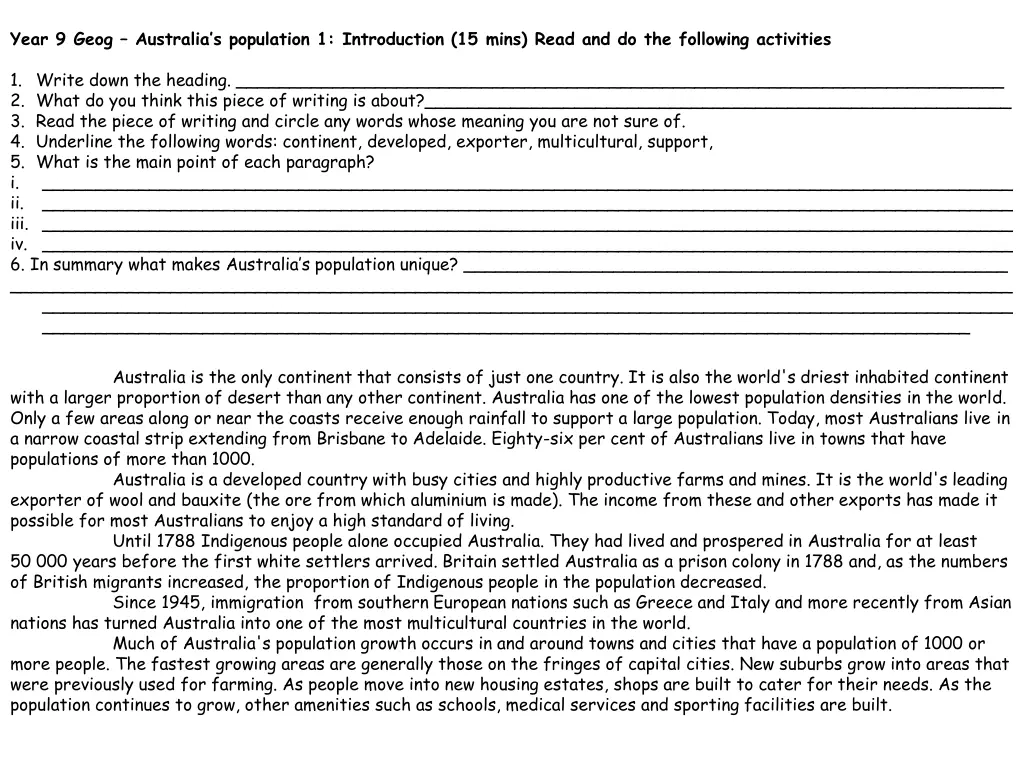 year 9 geog australia s population 1 introduction