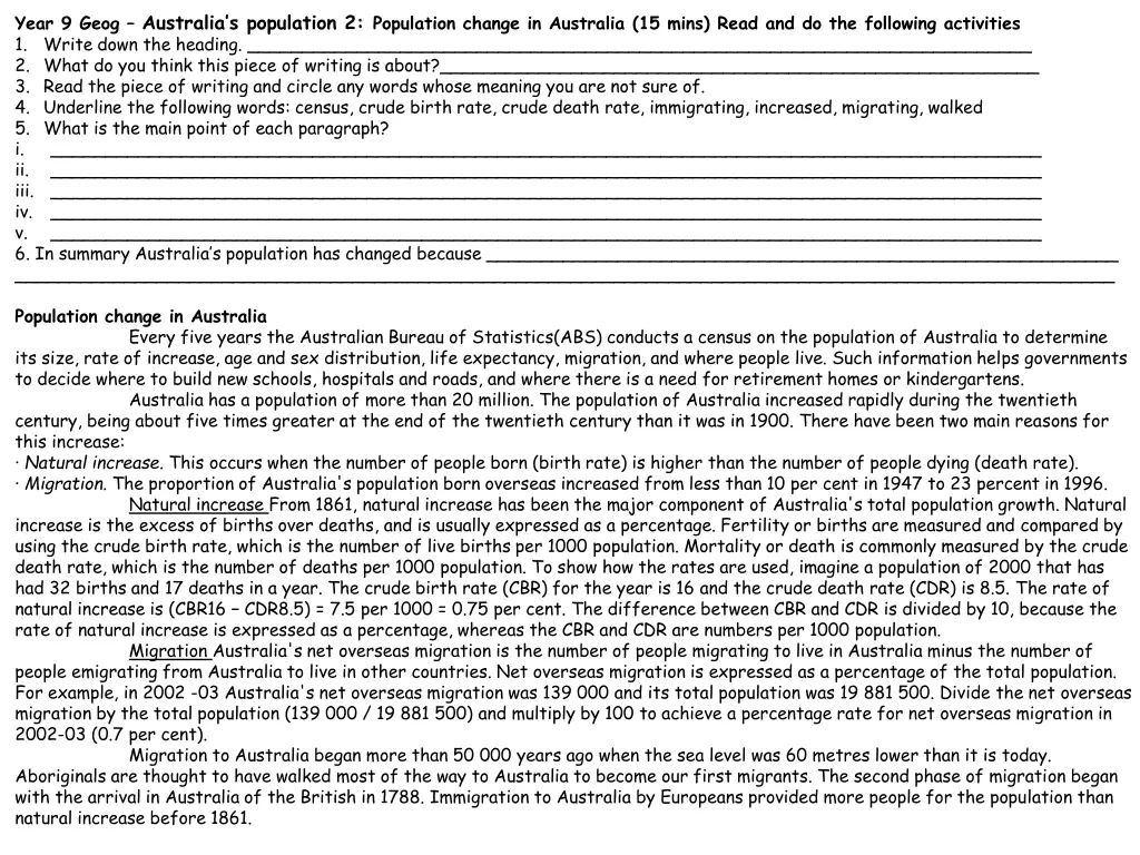 year 9 geog australia s population 2 population