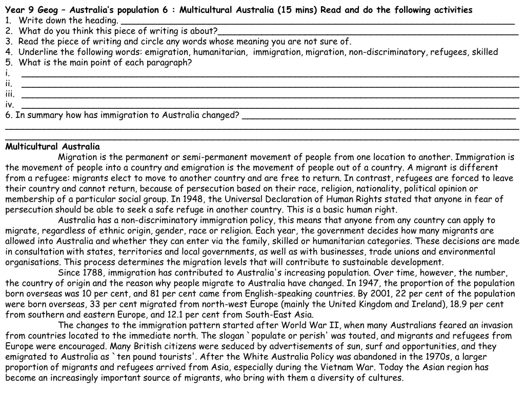 year 9 geog australia s population