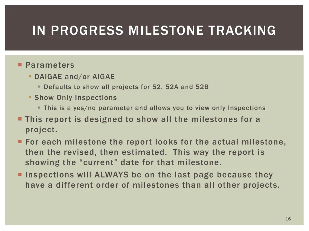 in progress milestone tracking