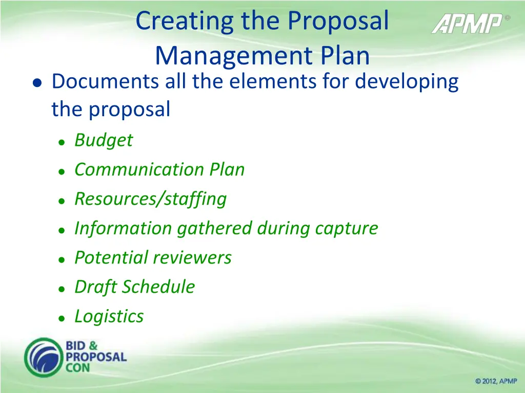 creating the proposal management plan documents