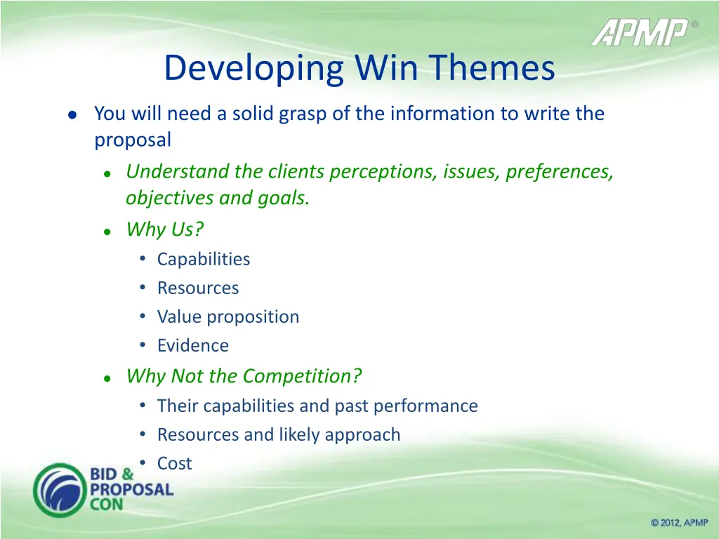 developing win themes