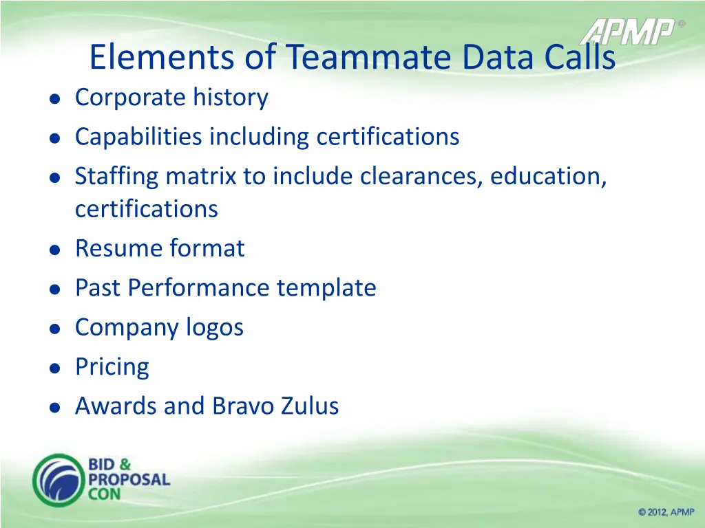 elements of teammate data calls corporate history