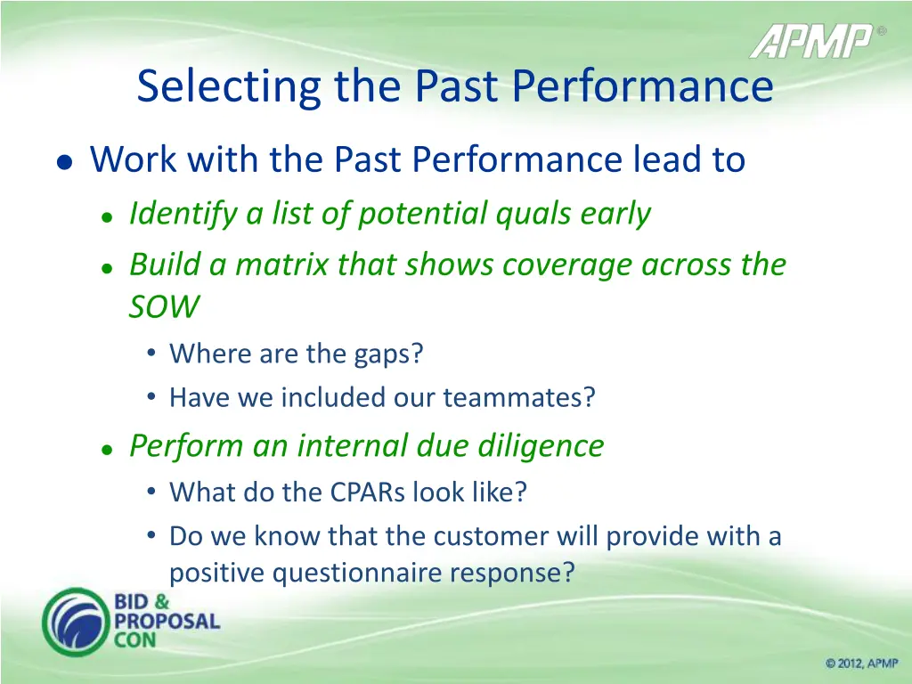 selecting the past performance