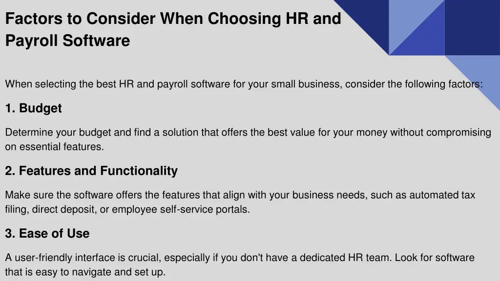 factors to consider when choosing hr and payroll