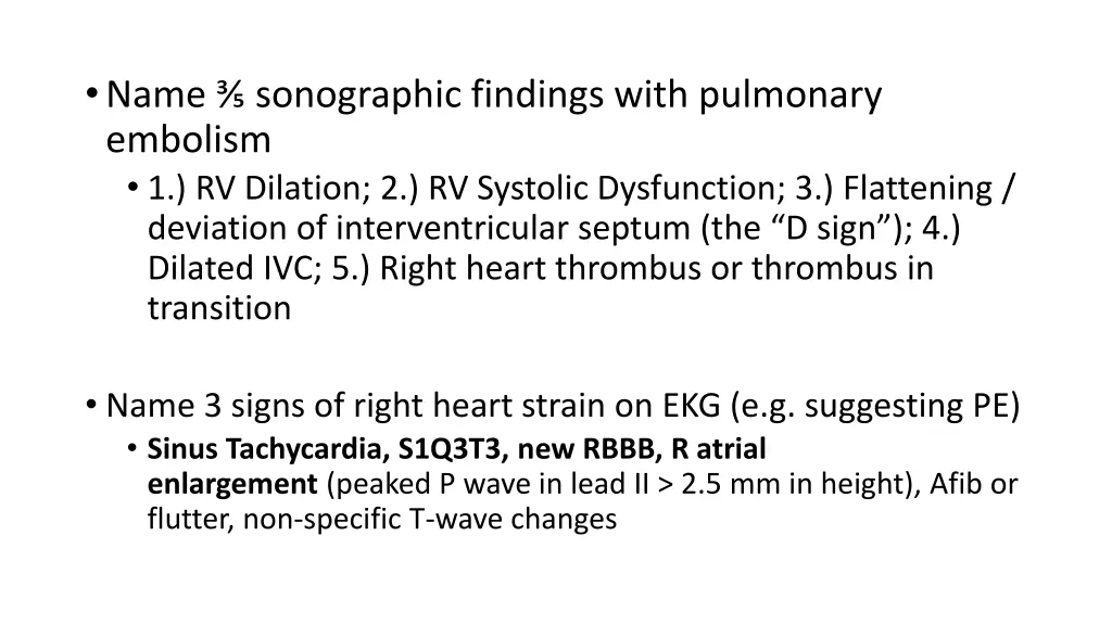 name sonographic findings with pulmonary embolism