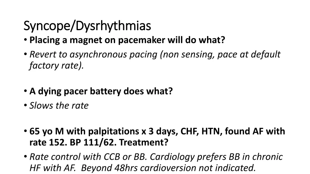 syncope dysrhythmias syncope dysrhythmias placing