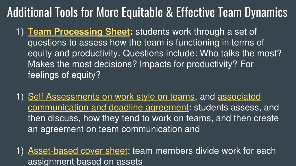 additional tools for more equitable effective