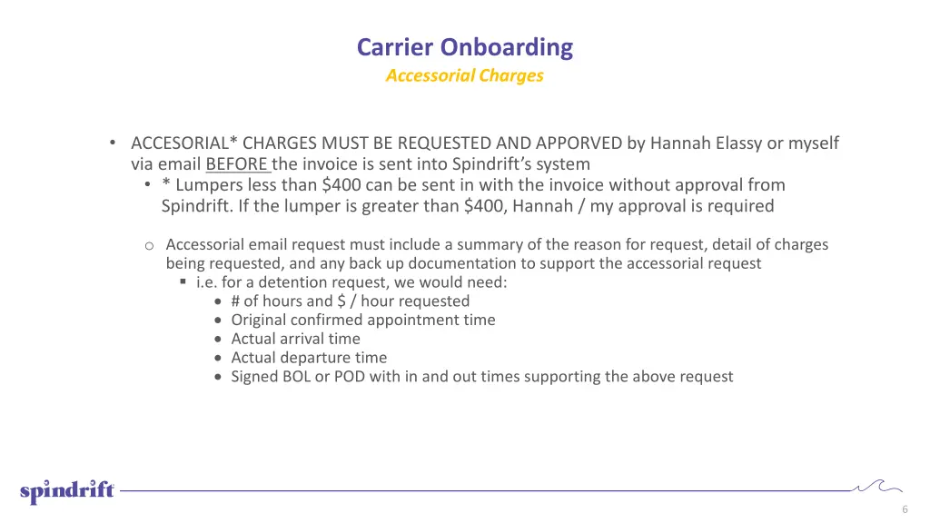 carrier onboarding accessorial charges