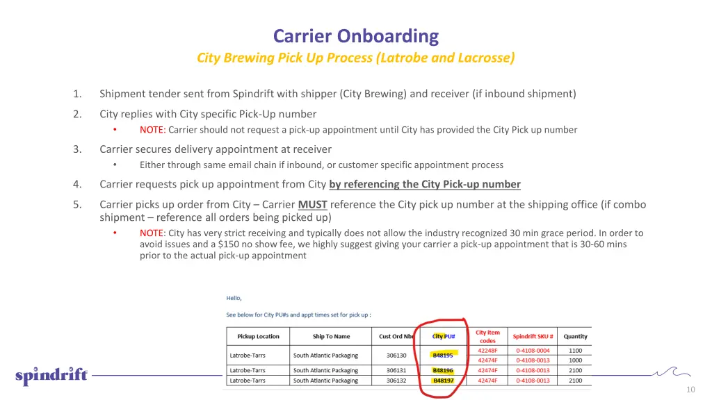 carrier onboarding city brewing pick up process