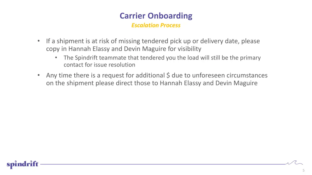 carrier onboarding escalation process