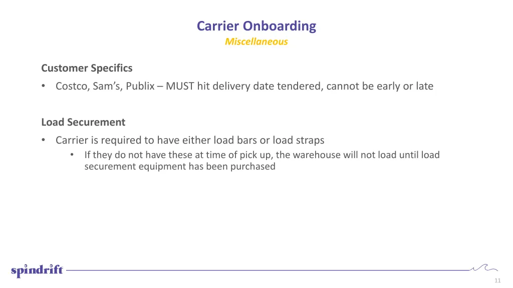 carrier onboarding miscellaneous