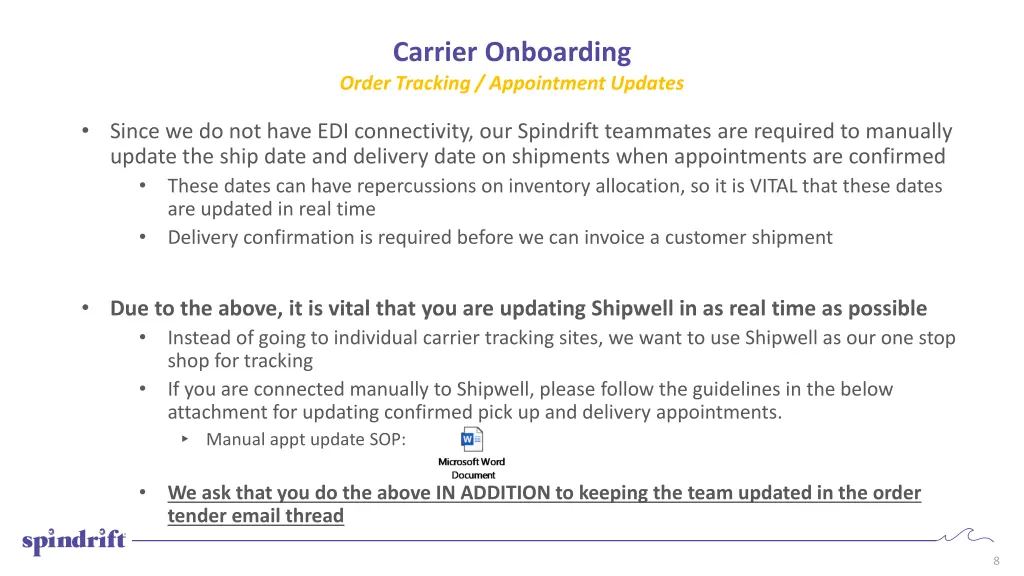 carrier onboarding order tracking appointment