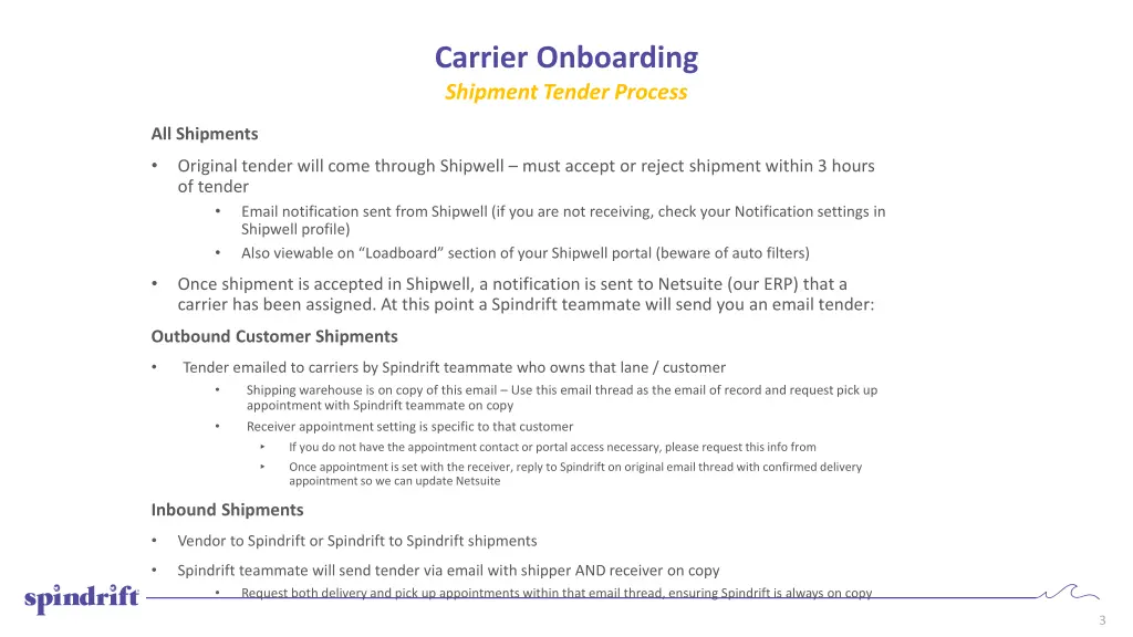 carrier onboarding shipment tender process