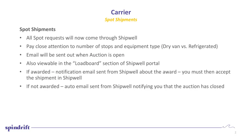 carrier spot shipments