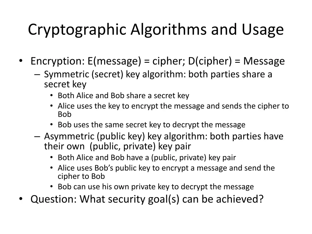 cryptographic algorithms and usage