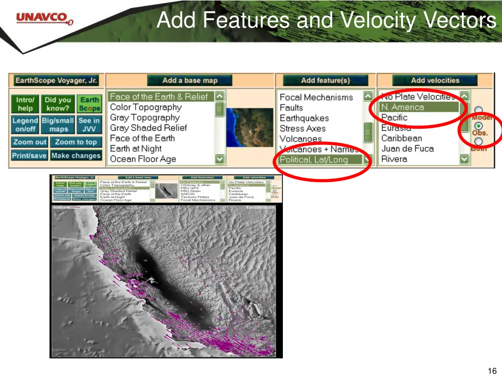 add features and velocity vectors