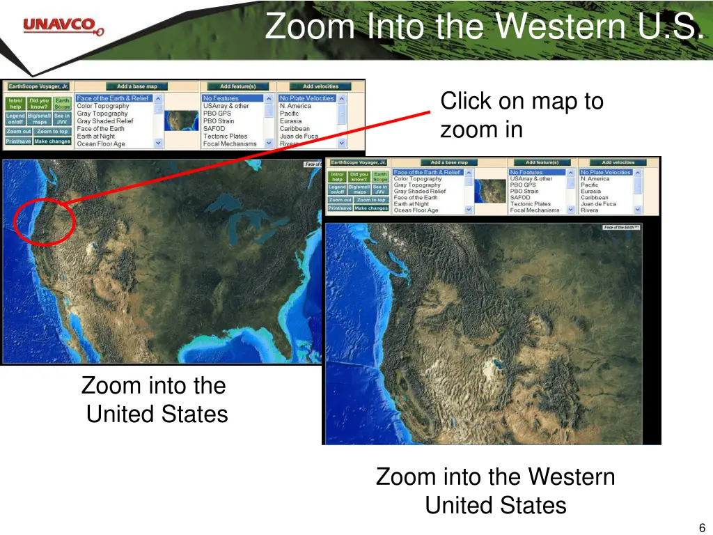 zoom into the western u s