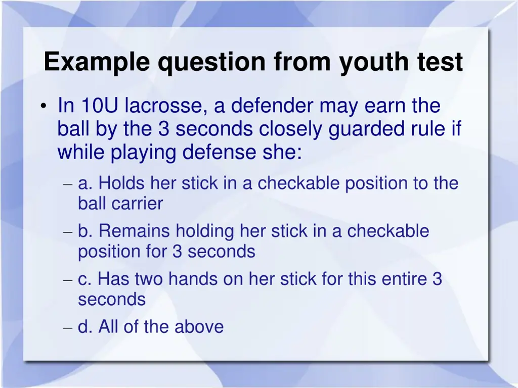 example question from youth test 1