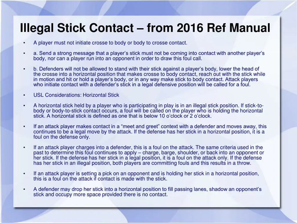 illegal stick contact from 2016 ref manual