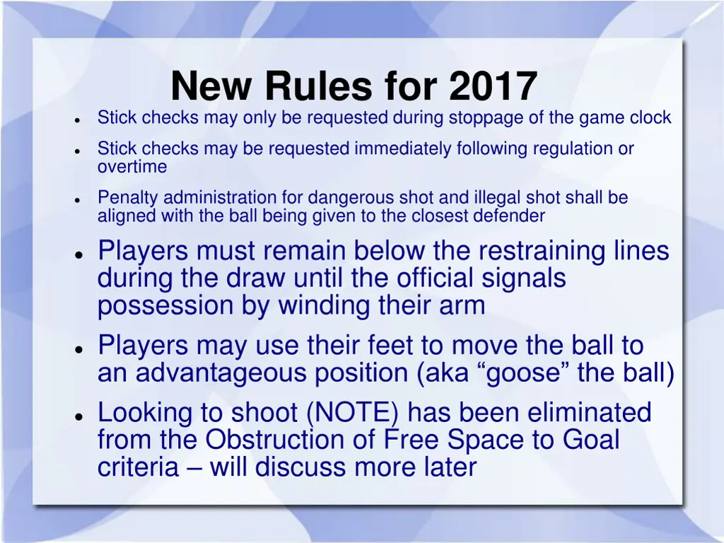 new rules for 2017 stick checks may only