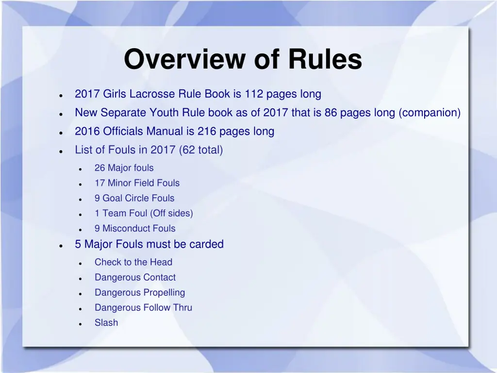 overview of rules