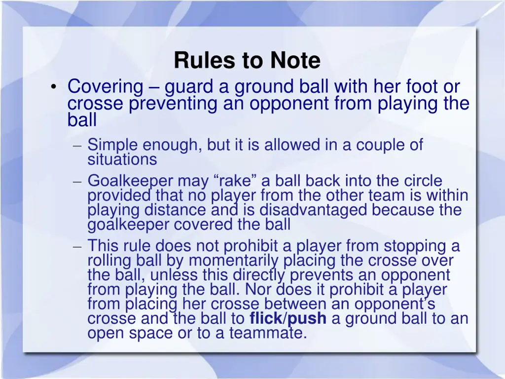 rules to note