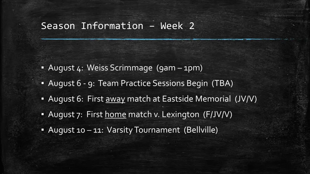 season information week 2