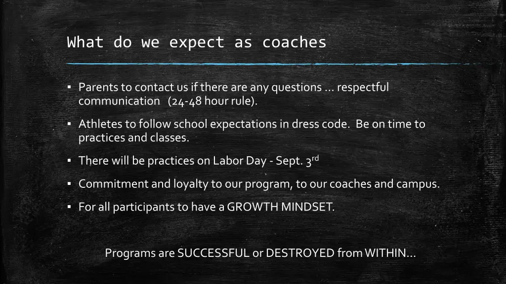 what do we expect as coaches