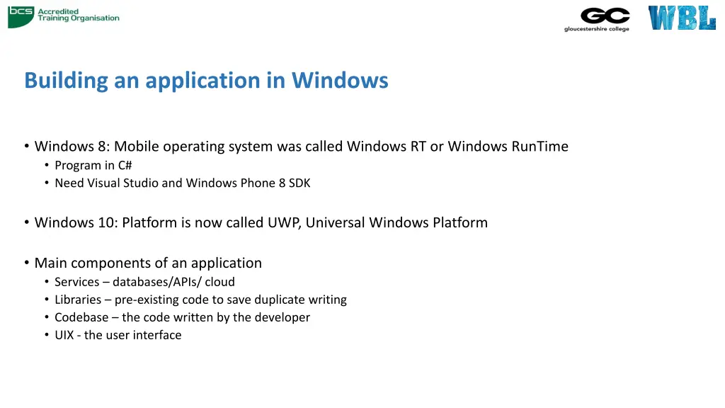 building an application in windows