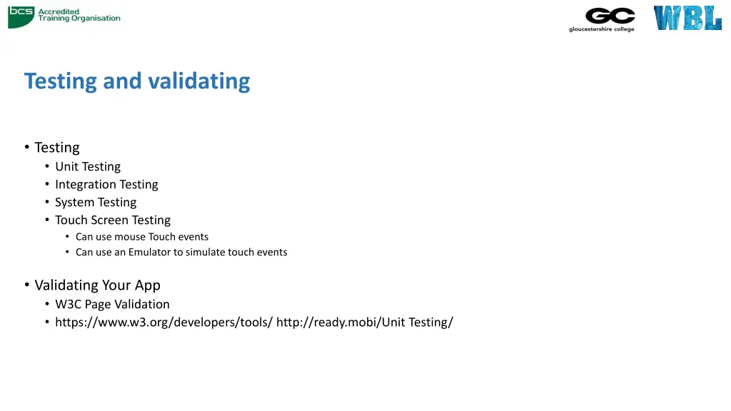 testing and validating