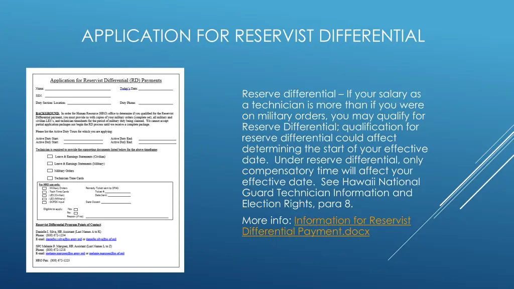 application for reservist differential