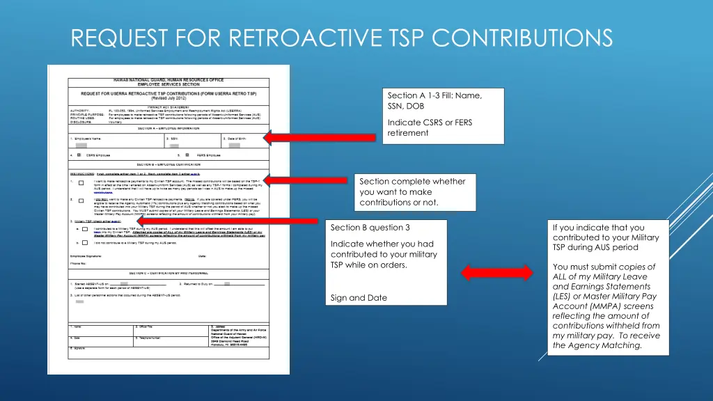 request for retroactive tsp contributions