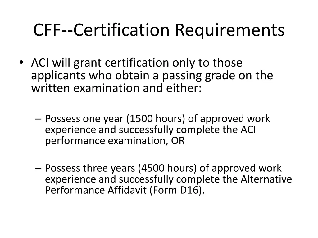 cff certification requirements