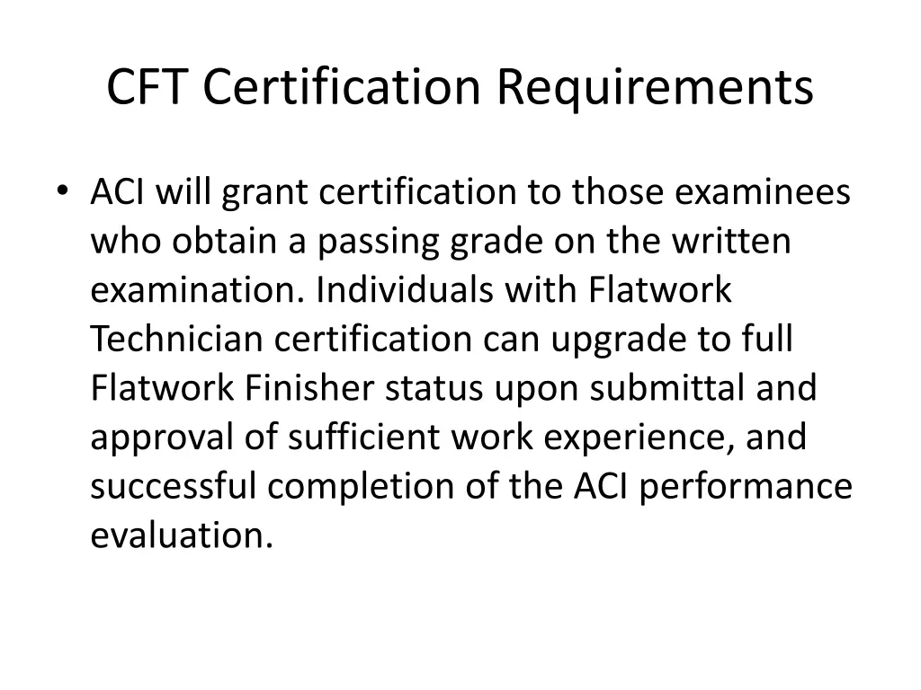 cft certification requirements