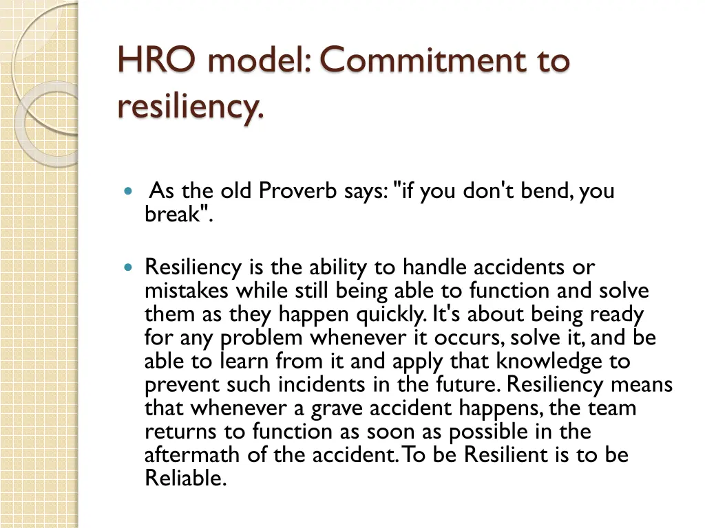 hro model commitment to resiliency