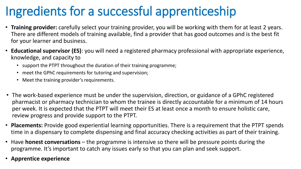 ingredients for a successful apprenticeship