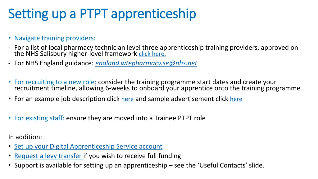 setting up a ptpt apprenticeship setting