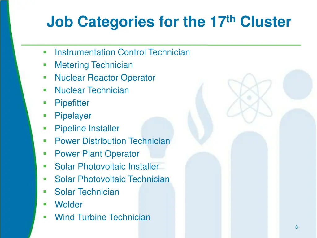 job categories for the 17 th cluster 1