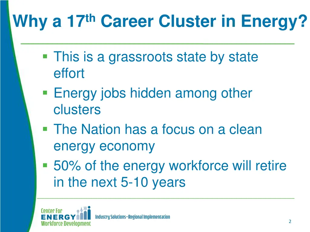 why a 17 th career cluster in energy