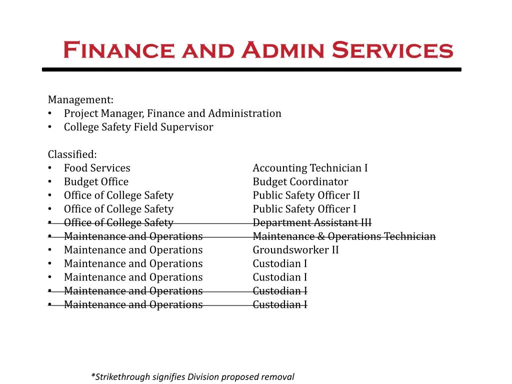 finance and admin services