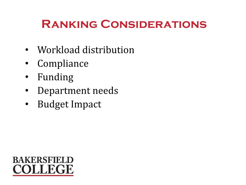 ranking considerations