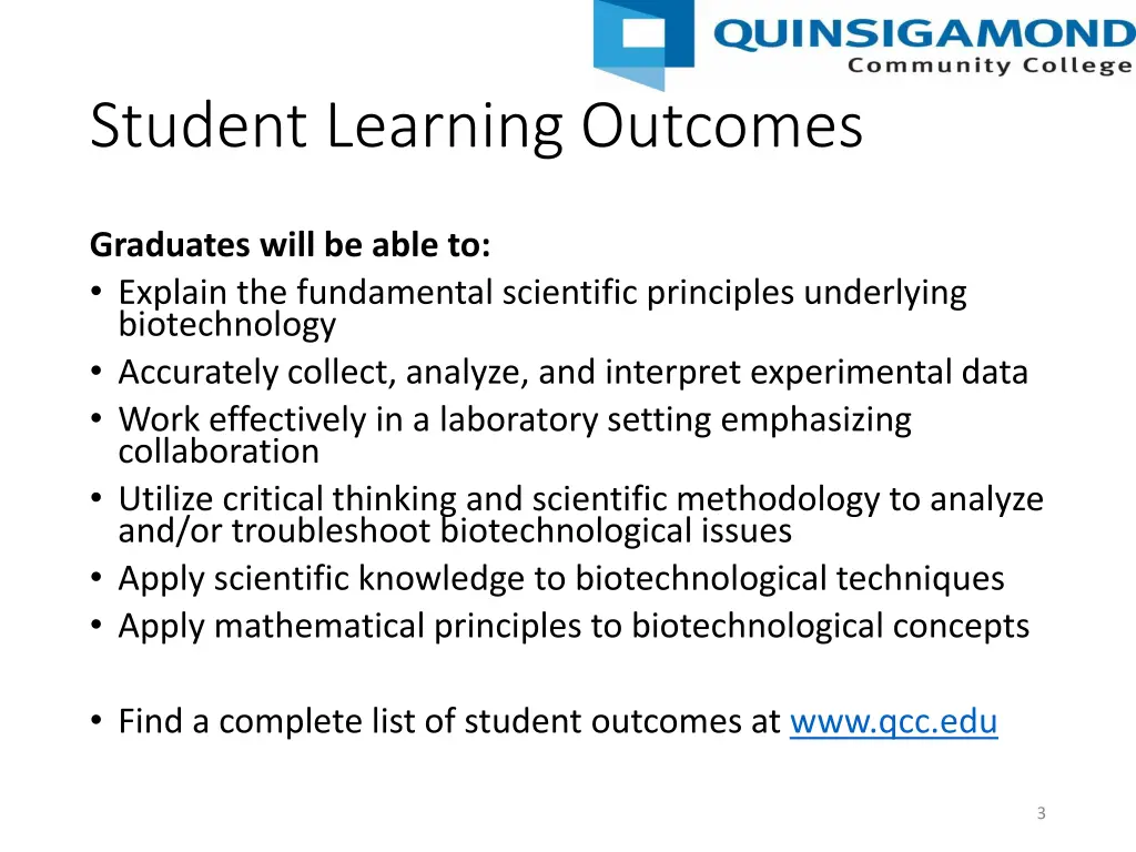 student learning outcomes