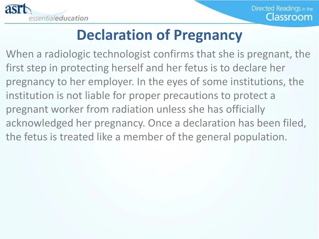 declaration of pregnancy when a radiologic